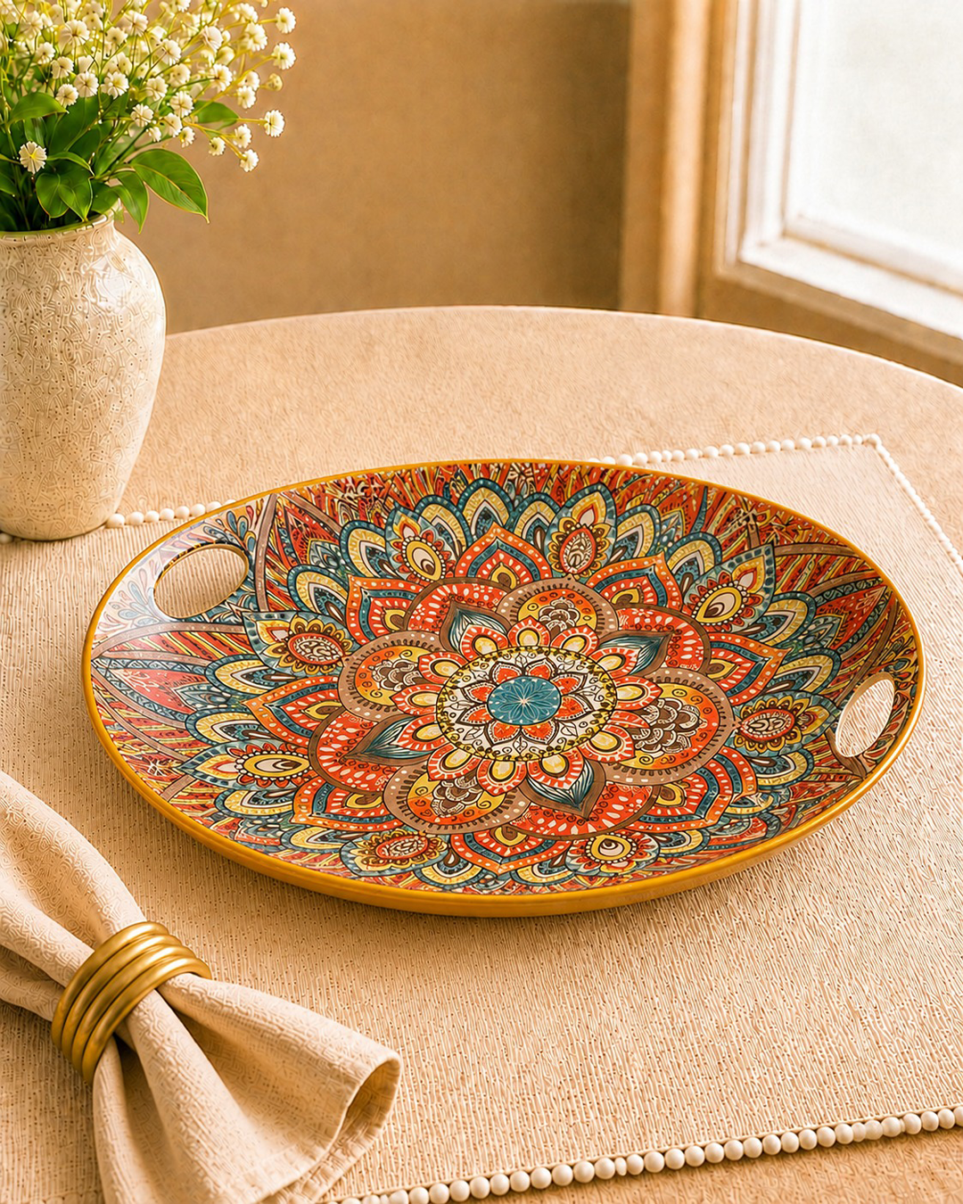 Mandala Printed Serve Tray - Orange