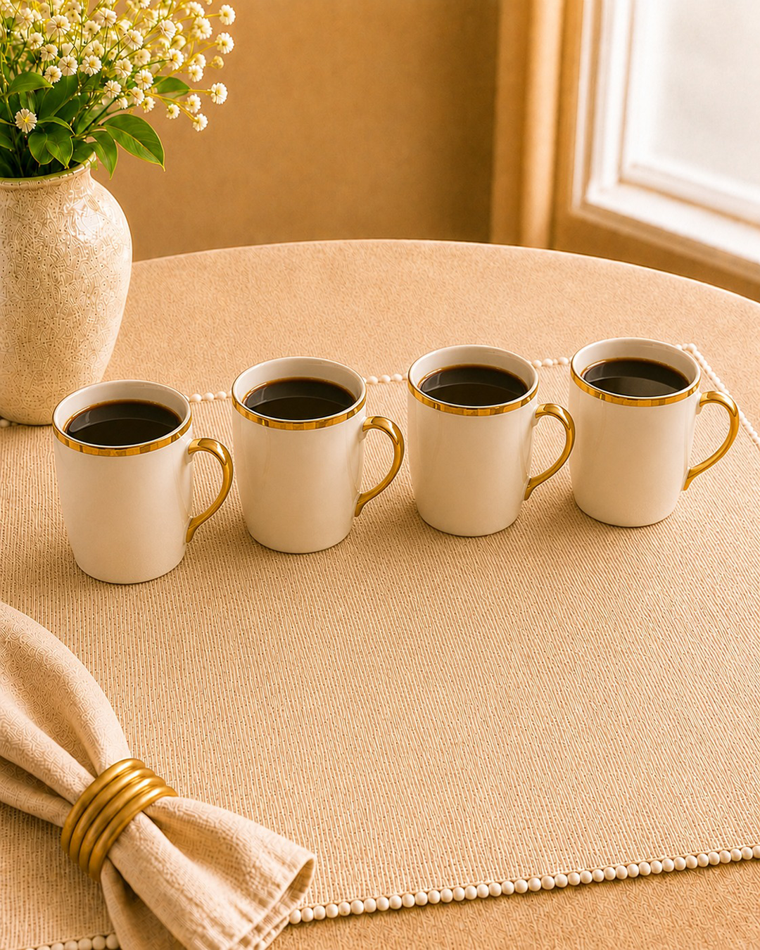 Bone China - White Coffee Mugs set of 4
