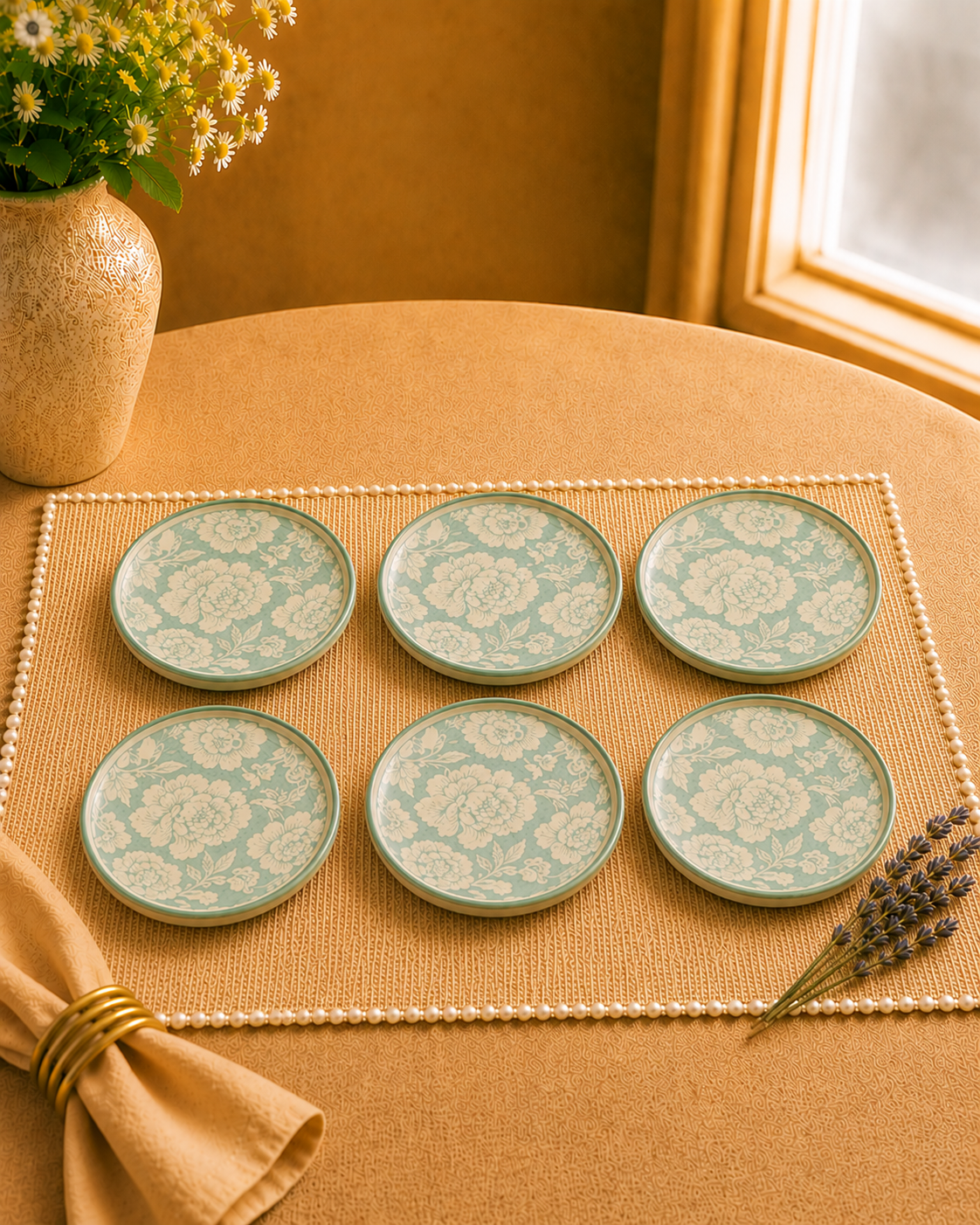 Bloom & Grace Collection- Black floral 5” dish plates set of 6