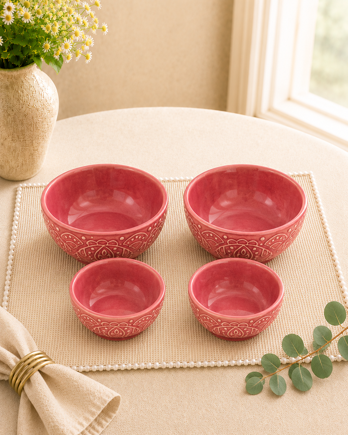 Bagh Collection - Rose Mandala set of 2 Bowls 4.5 and 2 Bowls 3