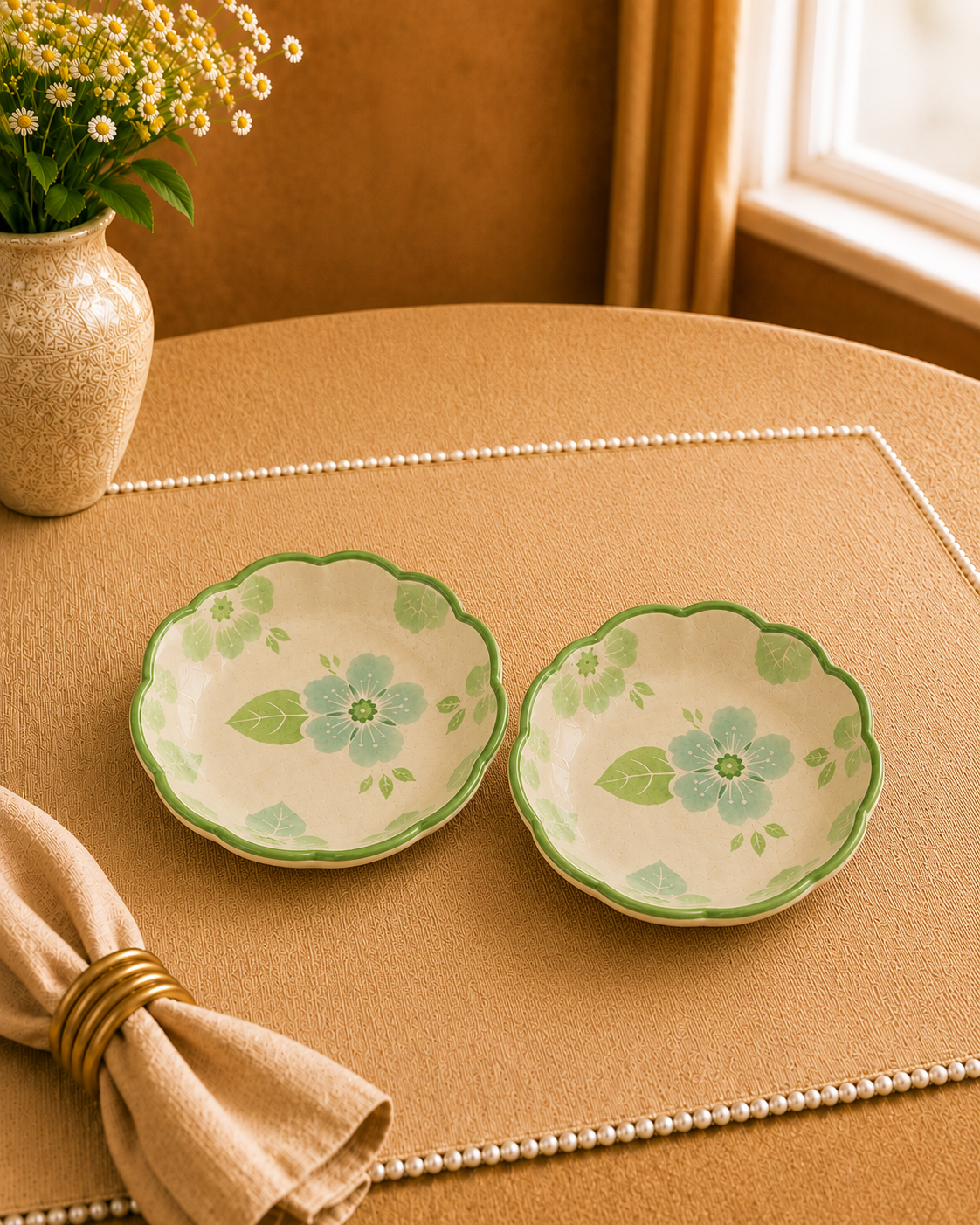 Bloom & Grace Collection - Soft Green Floral Platter set of 2