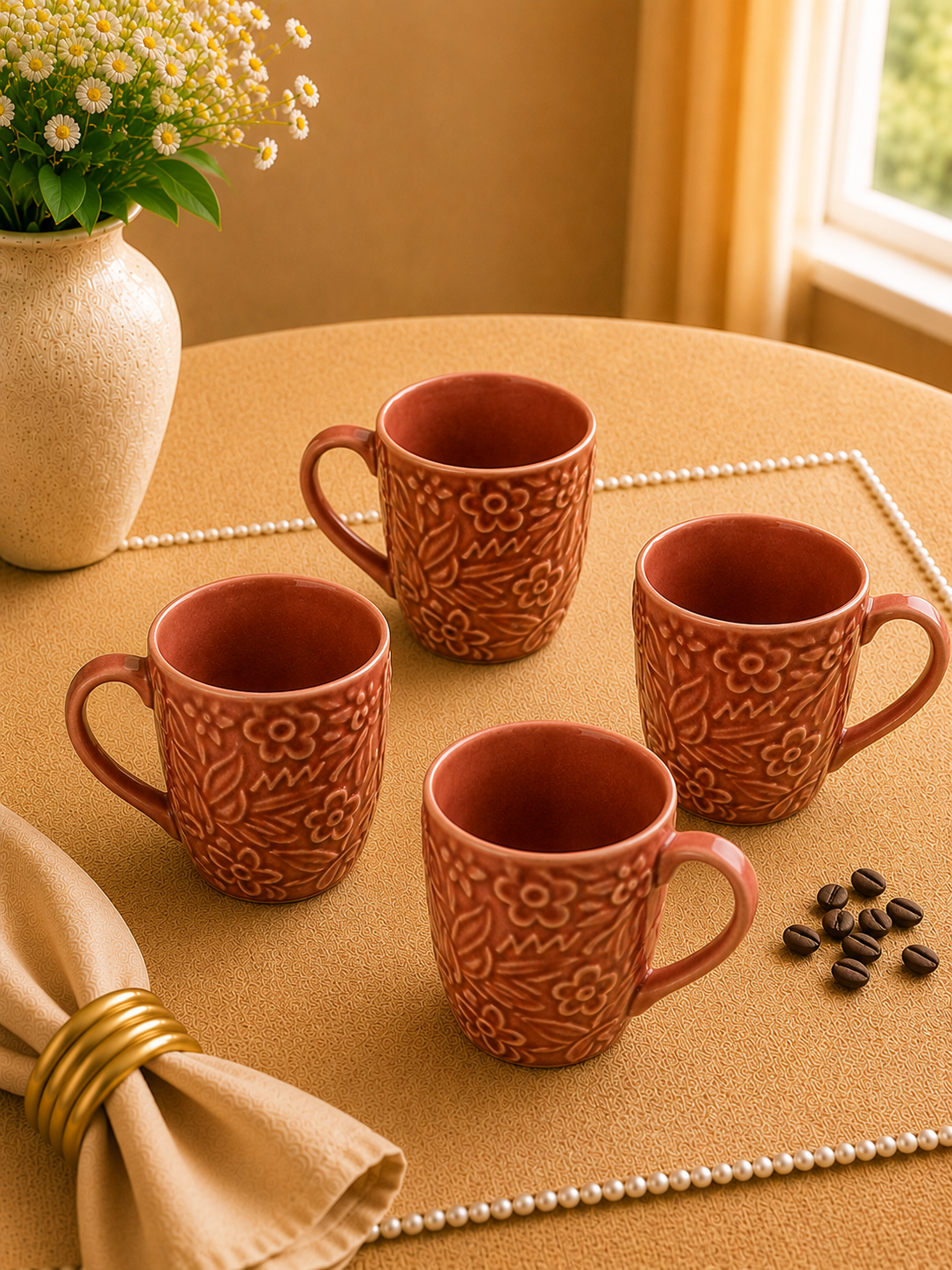Amber Noor Collection - Wine Red Coffee Mugs set of 4