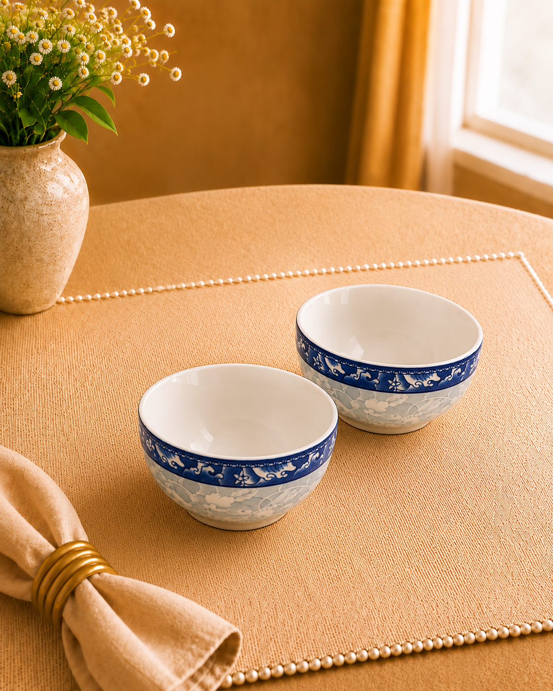 Turkish Art collection White and Blue 6” Snack Bowls - Set of 2