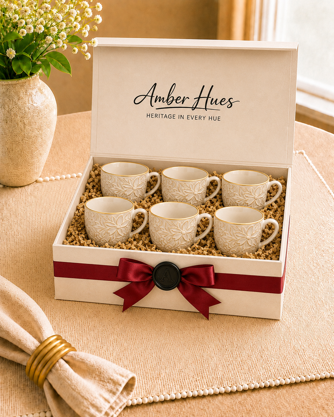 Bloom & Grace Collection - Set of 6 Coffee mugs Beige
