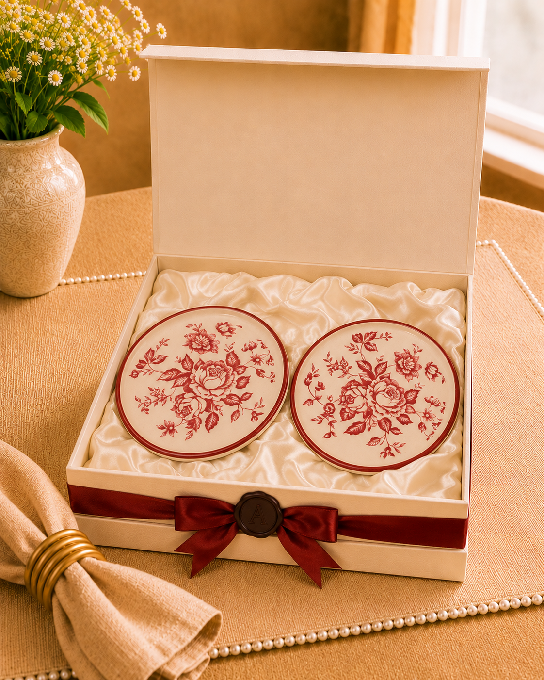 Bloom & Grace Collection - Floral Red Dinner Plates set of 2