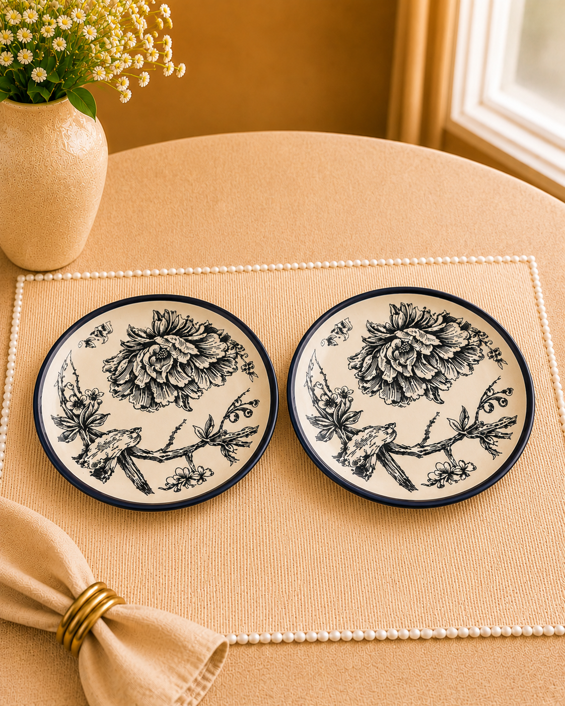 Bloom & Grace Collection - Dinner Plates - set of 2 Matte Black