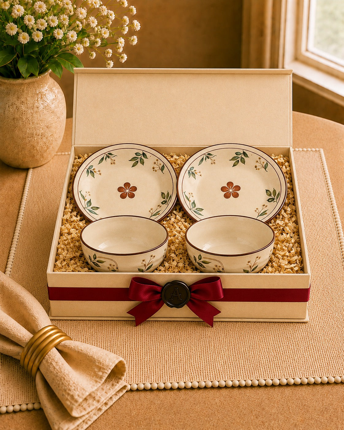 The Olive Grove Gift Set of 2 Dessert Plates and 2 Bowls