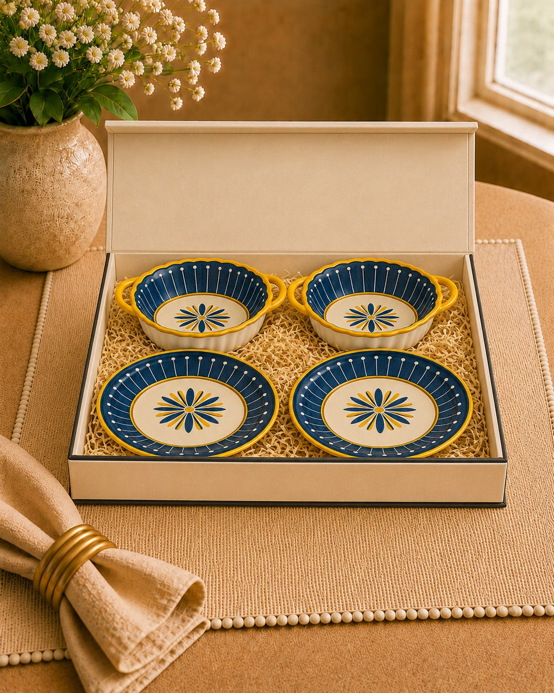 Sunburst Elegance Set of 2 Plates and 2 Large Bowls