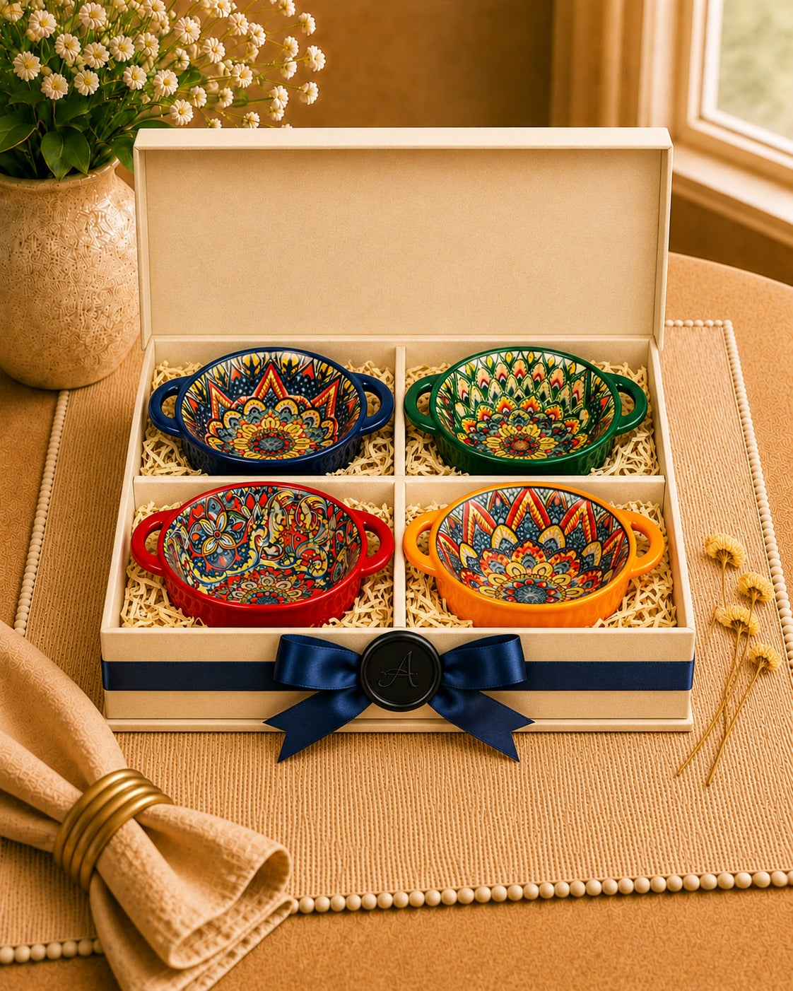 Mandala Ceramic Bowl Set of 4