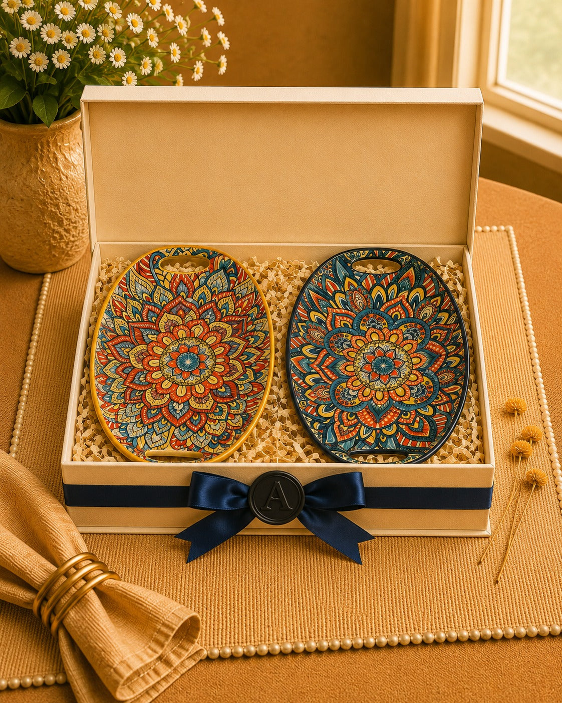 Classic Oval Mandala Platters set of 2