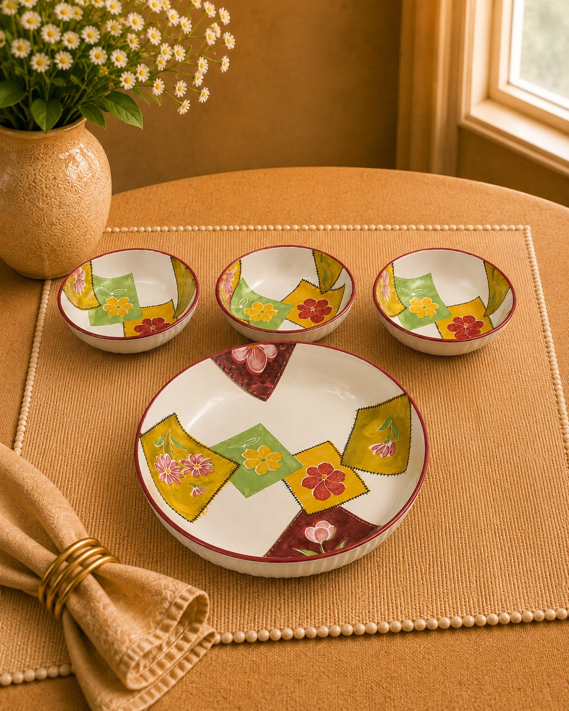 Majestic Floral Dessert Plates with 6 Bowls set