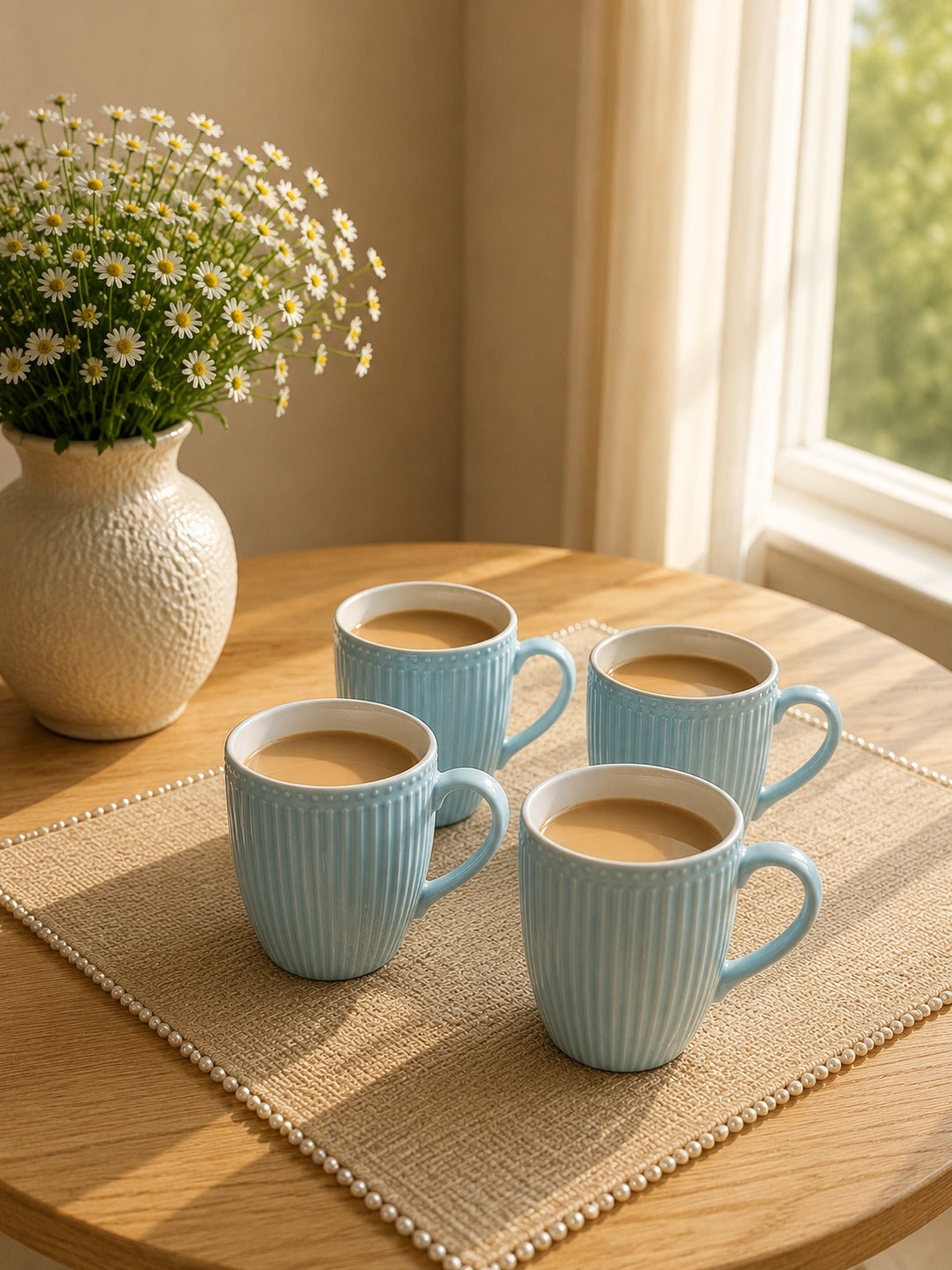 Amber Noor Collection of 4 Sky Blue Coffee Mugs