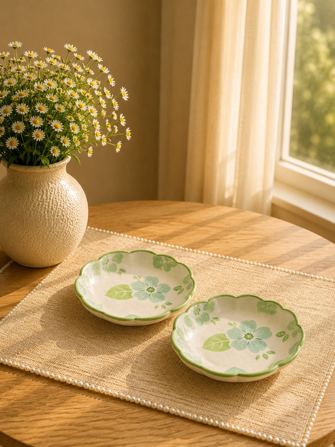 Bloom & Grace Collection - Printed Serve ware set of 2 Green Platers of 6”