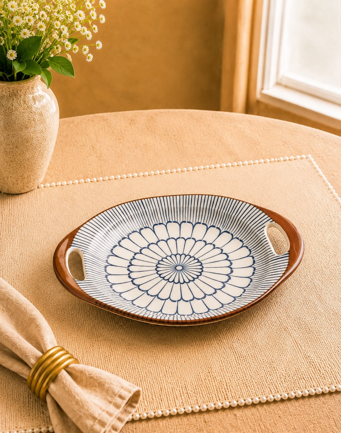 Ethnic Flower shape, print ceramic - Platter of 7”