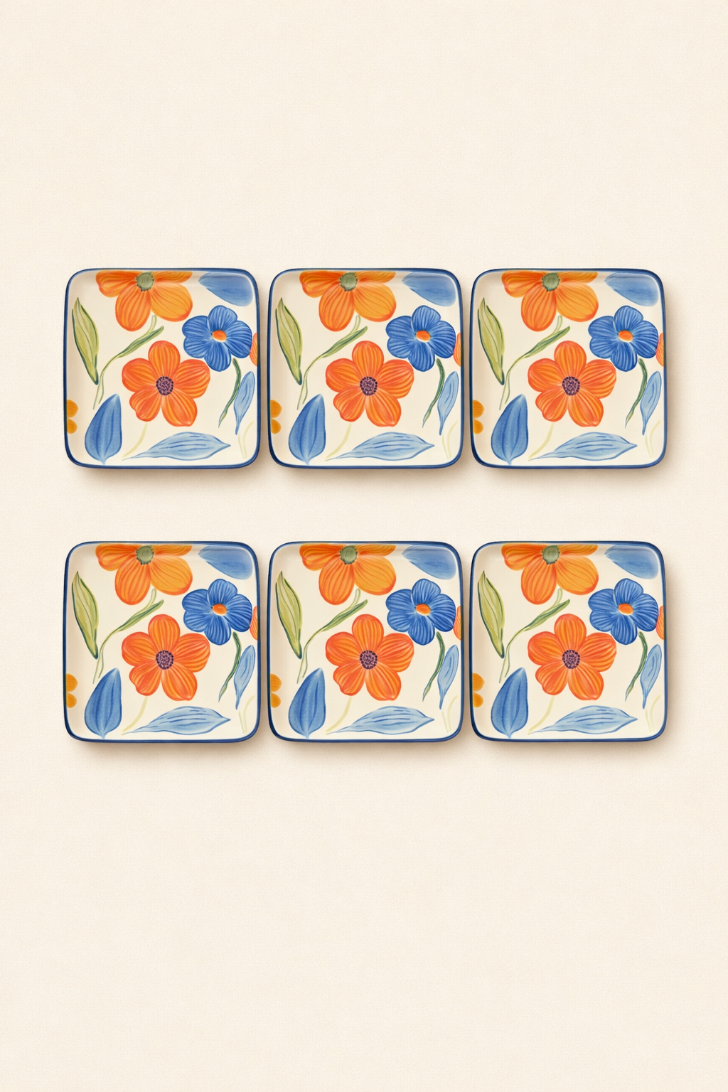 Bloom & Grace Collection of Floral Square Platter 5inch set of 6