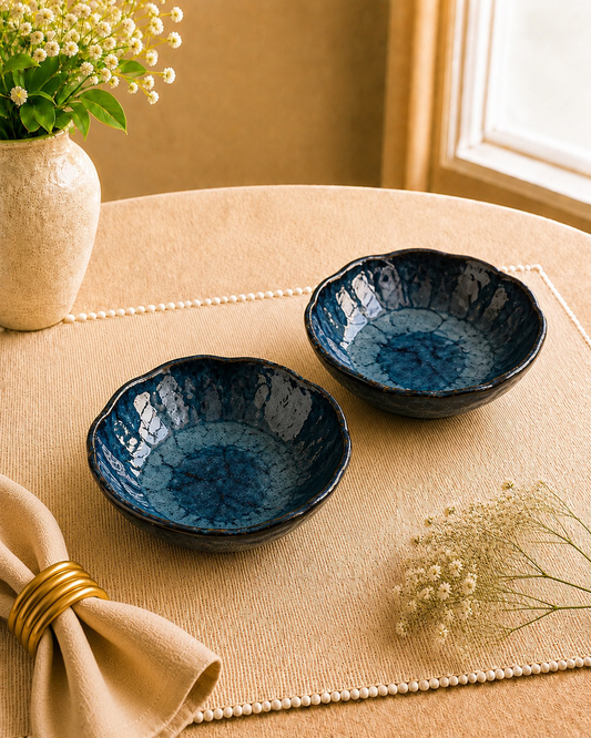 Rustic Blue Hand Made Ceramic - Snack Bowls