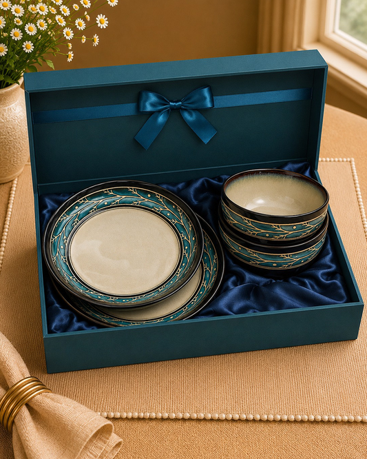 Anatolian Muse Collection - Heritage Teal Blue - set of 2 Dinner Plates and 2 Bowls