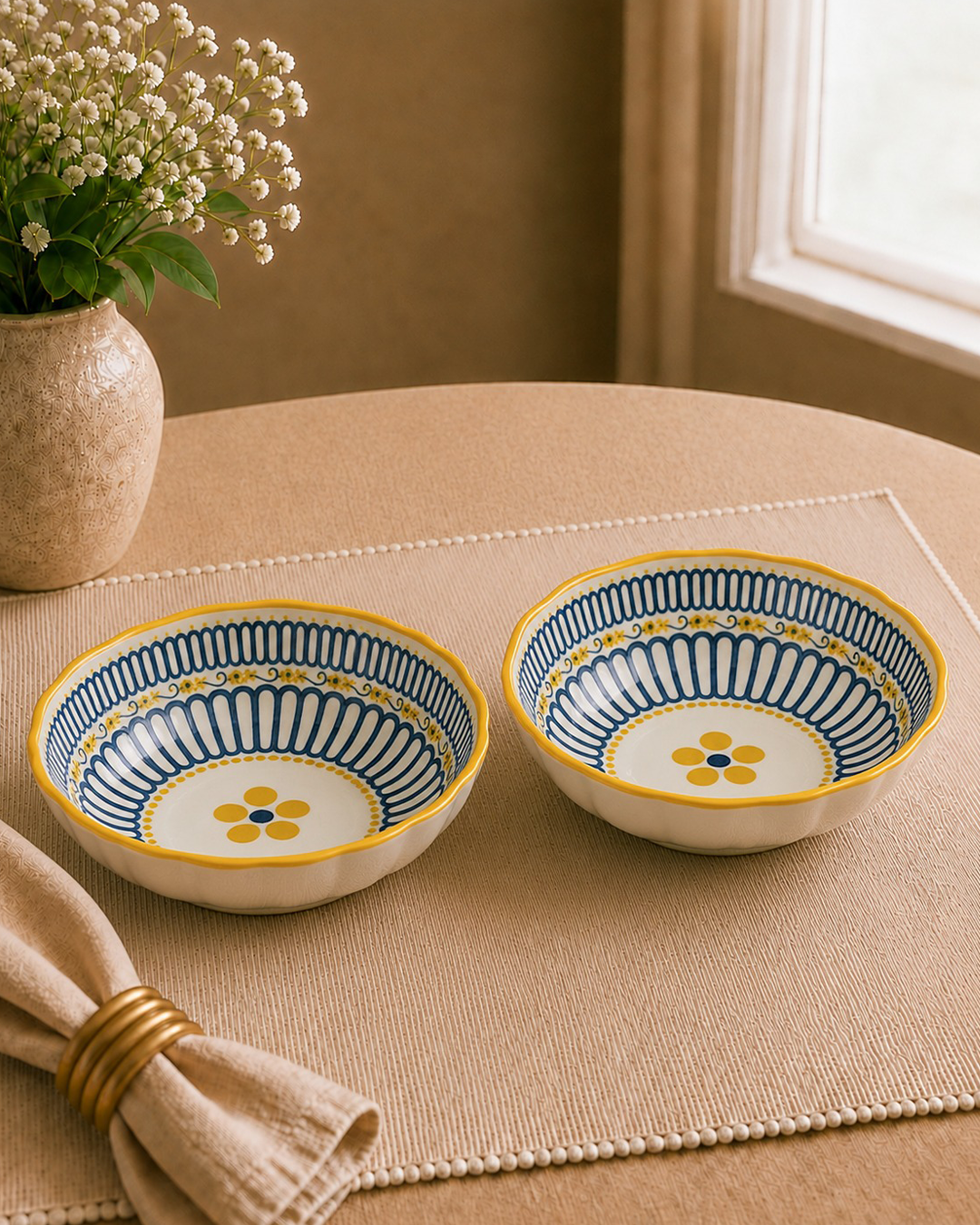 Ethnic Mandala Art Ceramic Bowl 6.0” - set of 2
