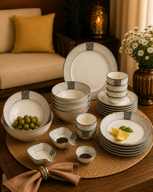 Royal Porcelain  White and Grey - Dinner Set