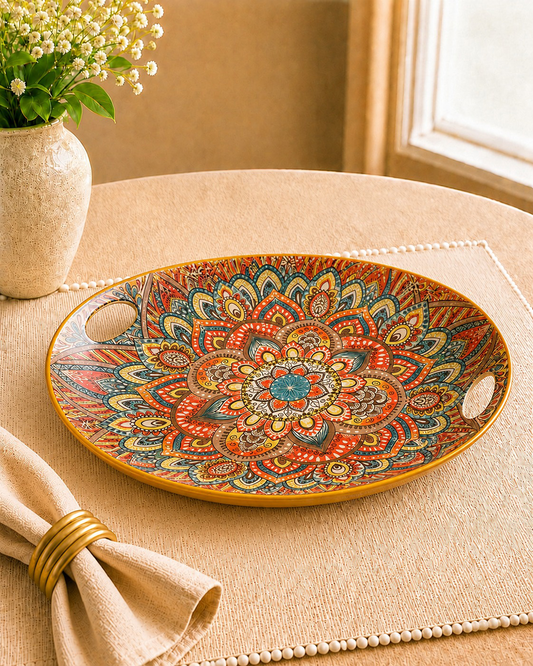 Mandala Printed Serve Tray - Orange