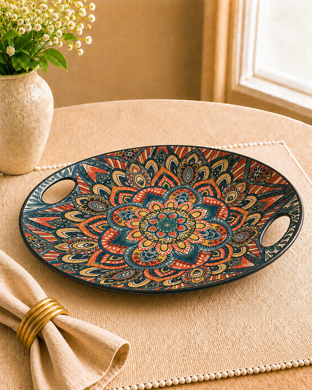 Mandala Printed Serve Tray - Blue