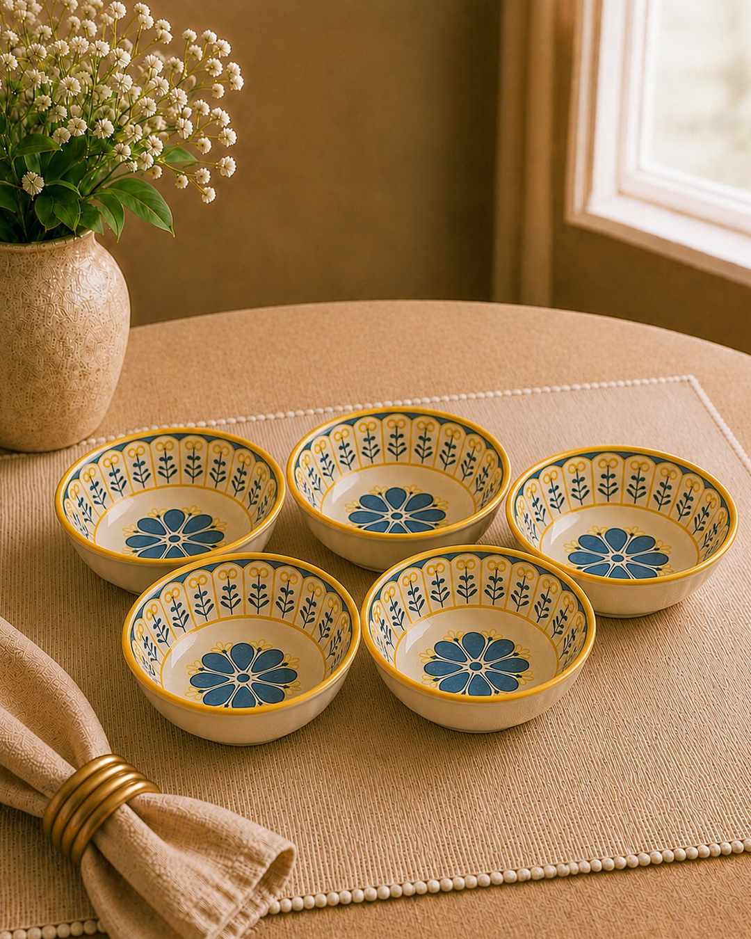 Ethnic Mandala Art Ceramic Bowl 4.5”- Set of 6