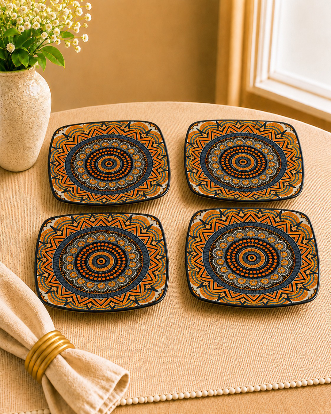 Ethnic Mandala art on Ceramic - Dessert plates