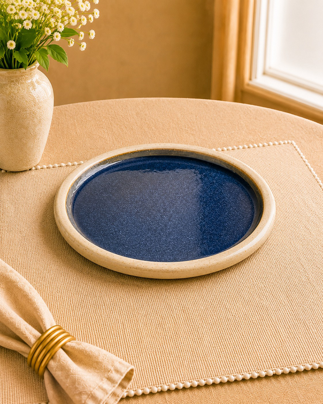 Rustic Blue Hand Made - Ceramic Platter  7”