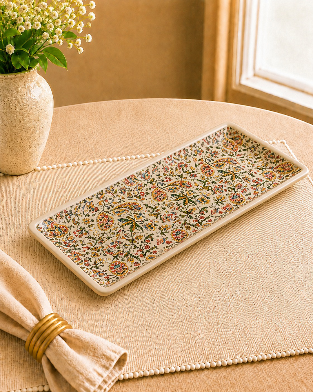 Ethnic, Kashmiri Carpet prints on 14” - Curve Ceramic Platter