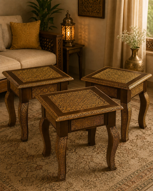 Shesham wood Side tables with Golden Matt finish