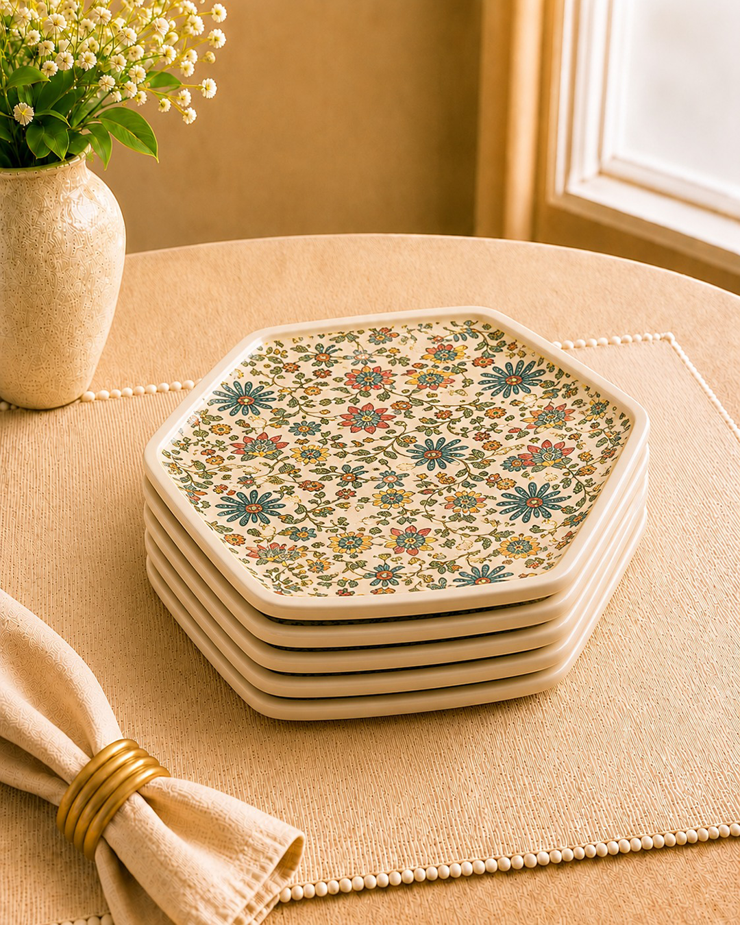 Ethnic, Kashmiri Carpet prints on 12” - Octagonal Ceramic Platter