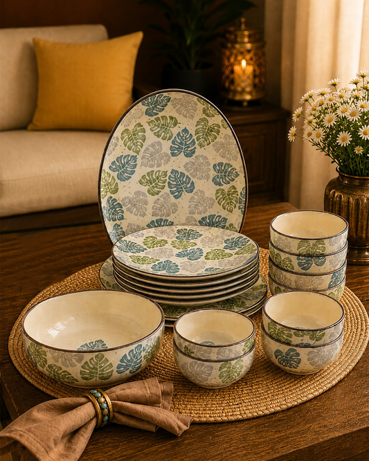 Royal Porcelain Dinner Set - Floral Sea Green