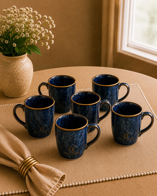 Elegant Blue Ceramic Coffee Mugs - set of 6