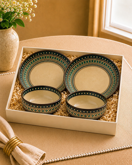 Anatolian Muse Collection- Heritage Blue Set of 2 Dinner Plates and 2 Bowls