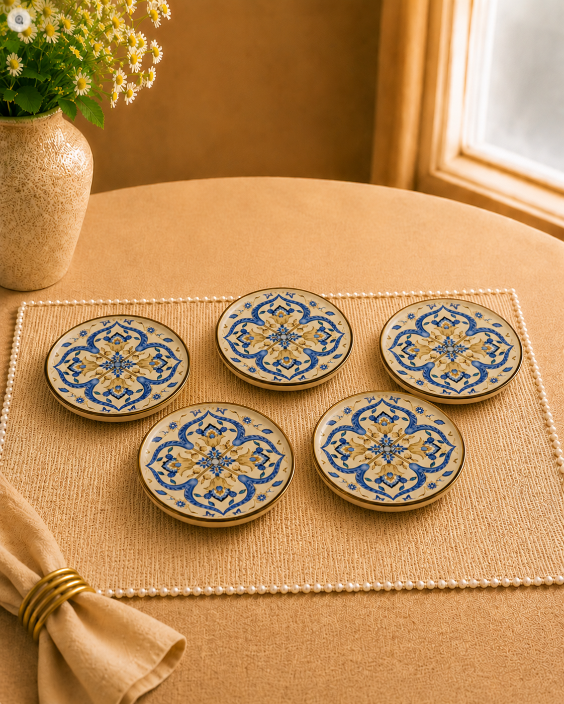 Bloom & Grace Collection - Blue Mandala floral 5” dish plates set of 6