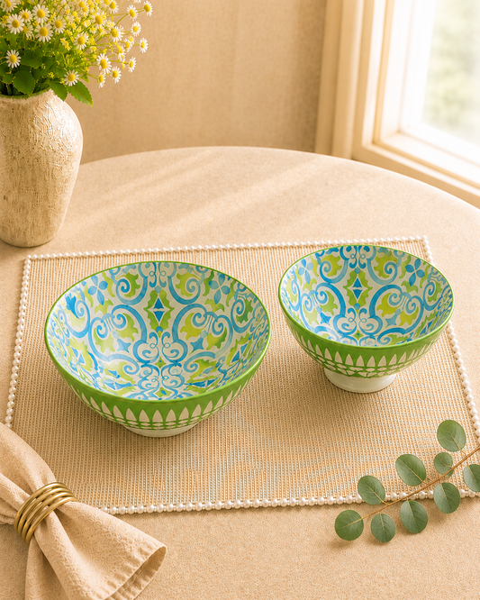 Bloom & Grace Collection - Printed Serve ware set of 2 Green floral bowls of 8.5”& 6”