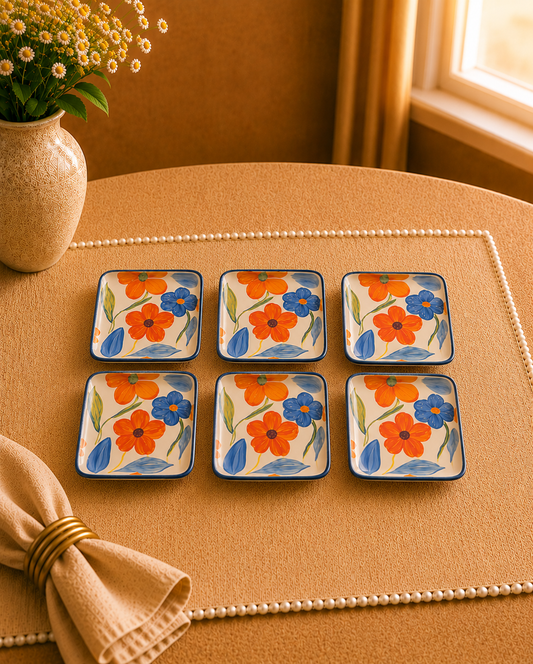 Bloom & Grace Collection of Floral Square Platter 5inch set of 6