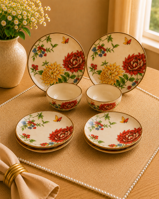 Bagh Collection- set of 2 Dinner, 2 Medium Plates and 2 Bowls