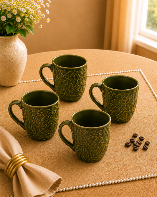 Amber Noor Collection - Olive Green  Coffee Mugs set of 4