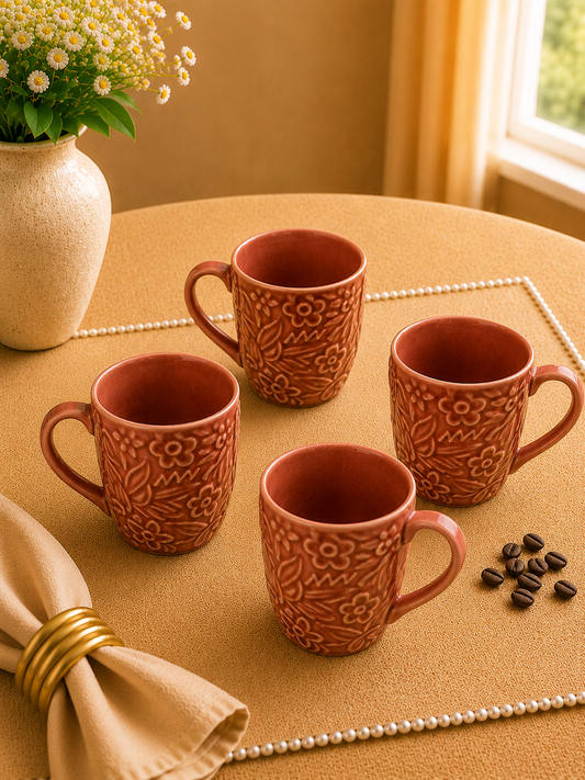Amber Noor Collection - Wine Red  Coffee Mugs set of 4