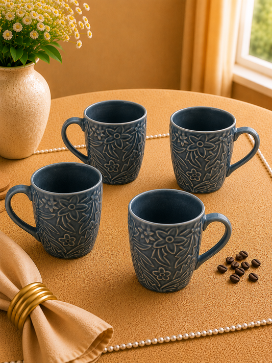 Amber Noor Collection - Teal Blue  Coffee Mugs set of 4