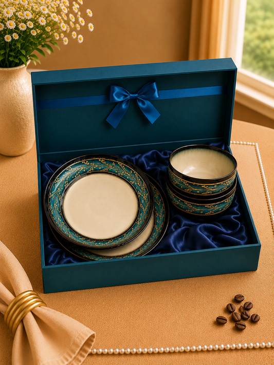 Anatolian Muse Collection - Heritage Teal Blue - set of 2 Dinner Plates and 2 Bowls in a Gift Pack