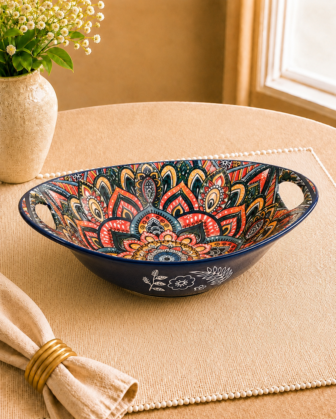 Whispers of Mandala Collection - Oval Serve Tray - Blue and Orange