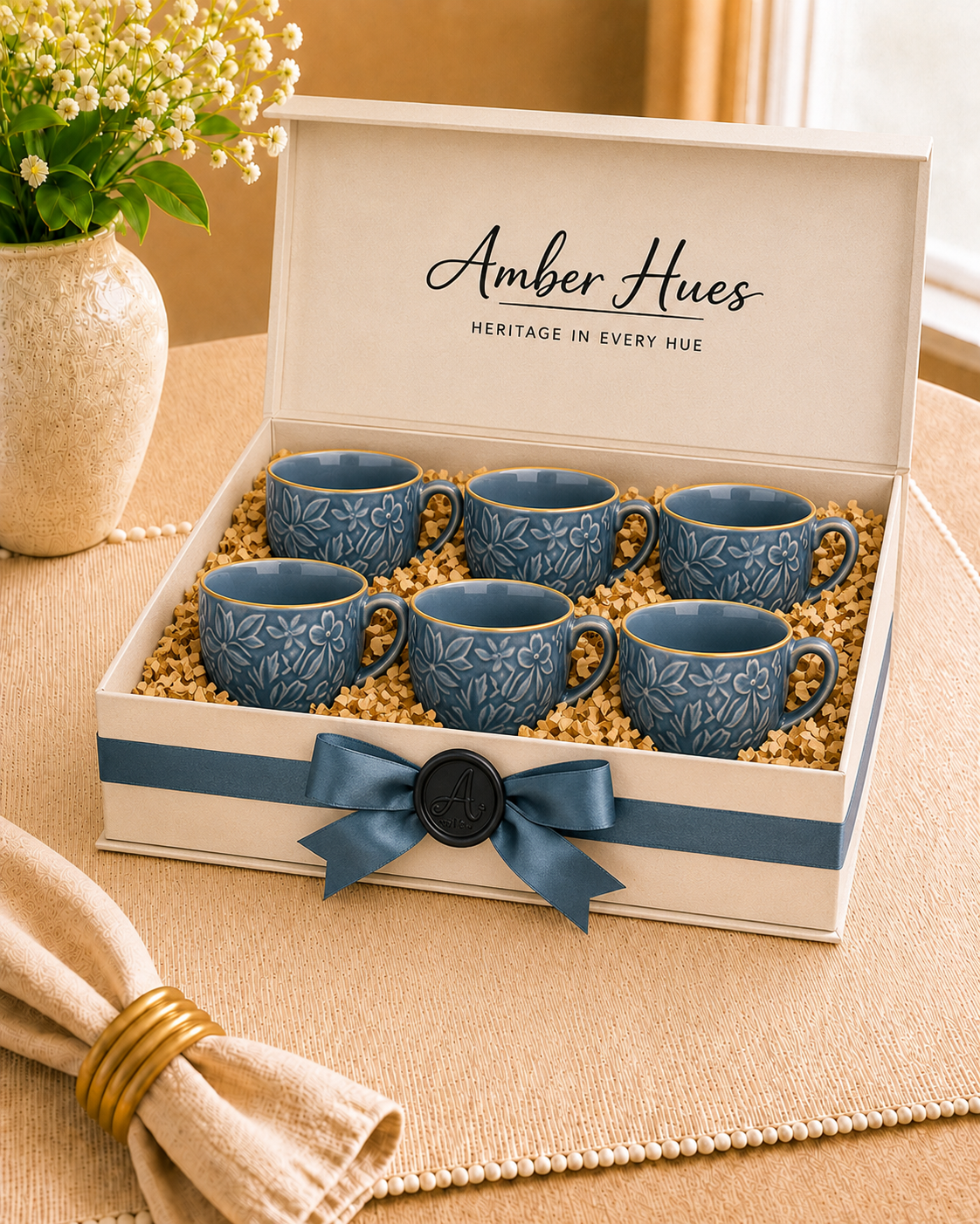 Bloom & Grace Collection - Set of 6 Coffee mugs Teal Grey