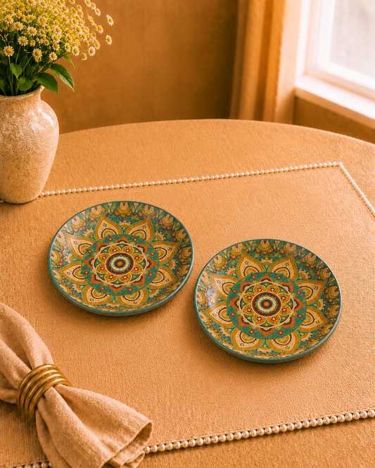 Bloom & grace collection - Rustic Green Mandala- Dessert plates set of 2