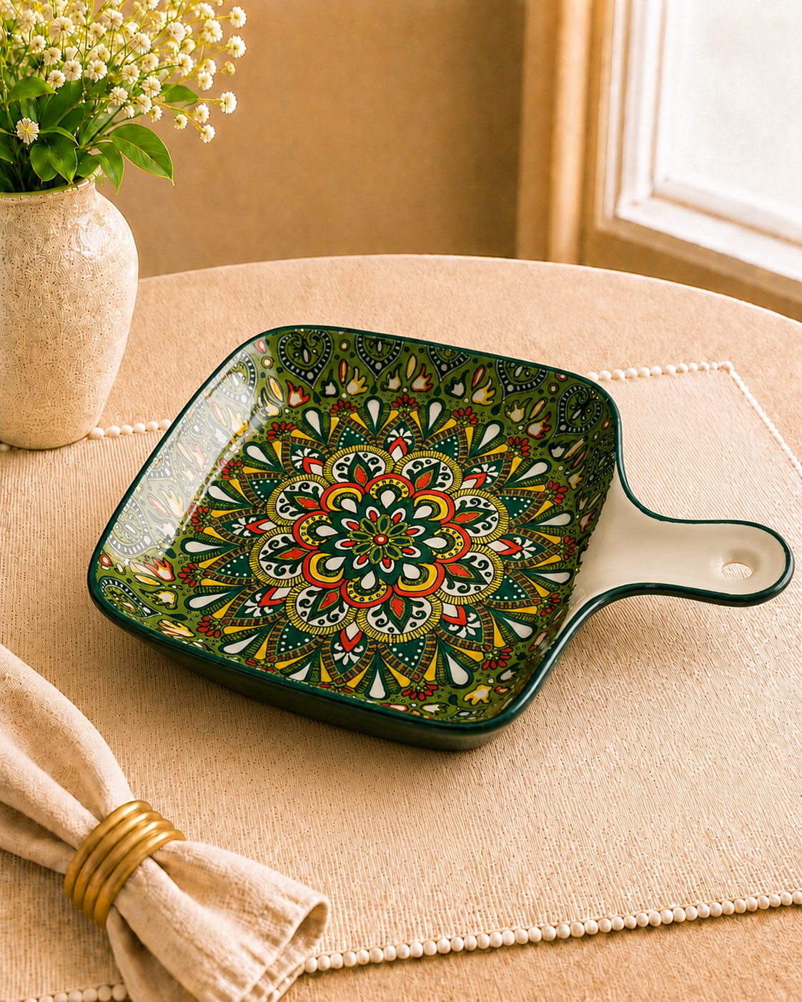 Whispers of Mandala Collection - Green Serve Tray