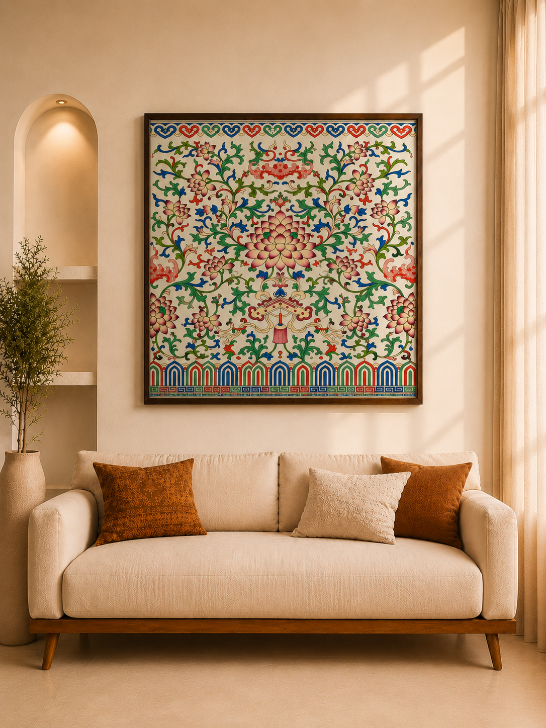 Chinese botanical illustration on Museum quality canvas 14x14 inch on floater fram3