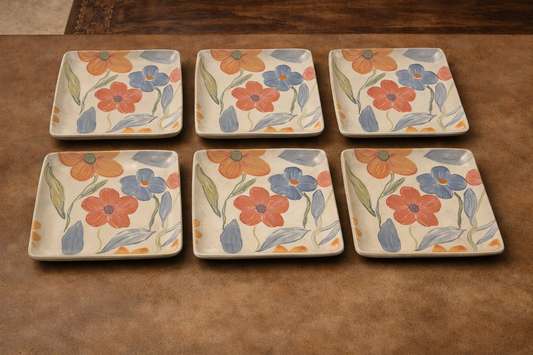 Bloom & Grace Collection - Floral Square Platters 6inch, set of 6 -