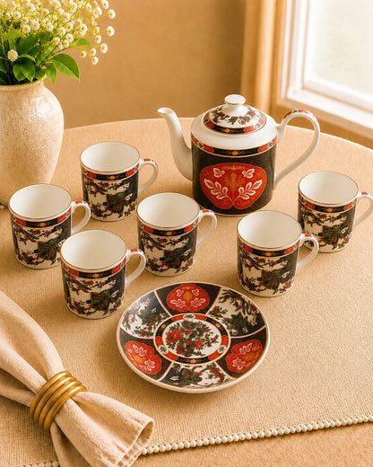 Exquisite hand  motifs on a - Tea Set with two elegant serving plates