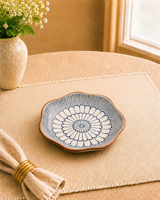 Ethnic Flower shape, print ceramic - Platter of 7”